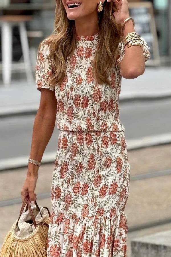 Beach Casual Holiday Floral Waist Tight Long Skirt