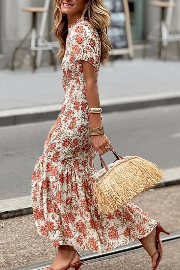 Beach Casual Holiday Floral Waist Tight Long Skirt