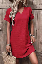 Fashion sexy slim V-neck solid color short-sleeved dress