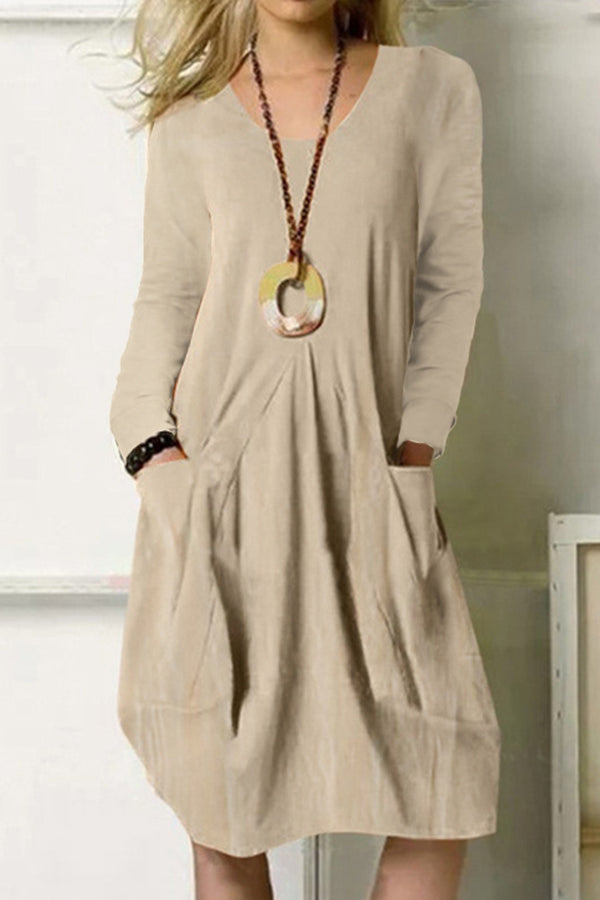 Loose Casual Long Dress Solid Color Pocket Dress