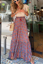 Audrina Bohemian Print Elastic Waist Tassel Maxi Skirt