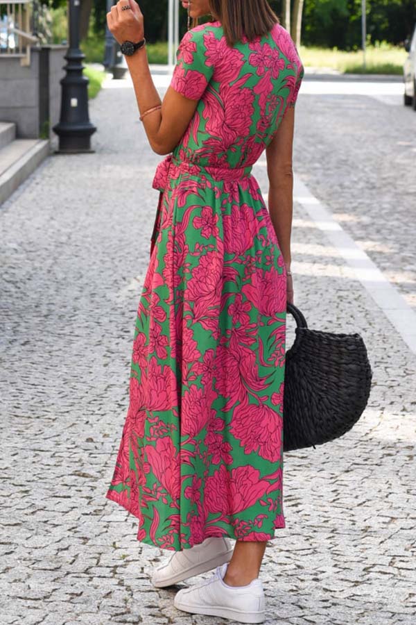 V-neck slit mid-length jumpsuit