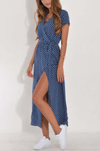 V-neck slit mid-length jumpsuit