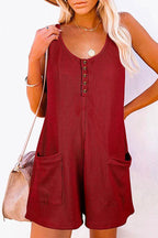 Scoop Neck Pockets Solid Tank Romper