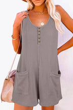 Scoop Neck Pockets Solid Tank Romper