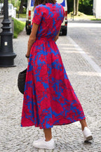 V-neck slit mid-length jumpsuit