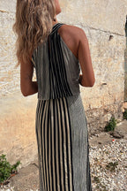 One More Chance Striped Adjustable Waist Halter Midi Dress