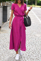 V-neck slit mid-length jumpsuit