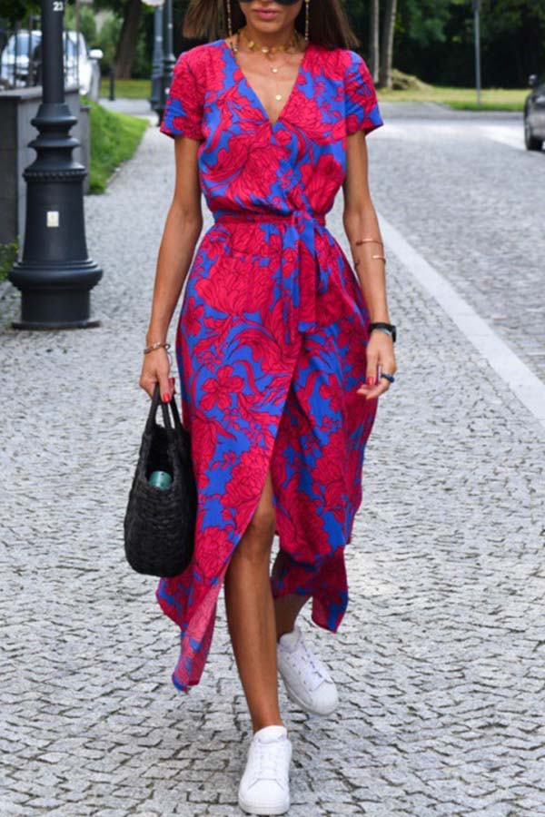 V-neck slit mid-length jumpsuit