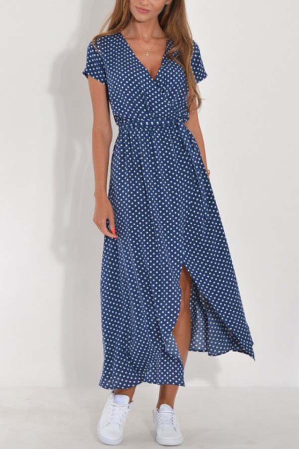 V-neck slit mid-length jumpsuit