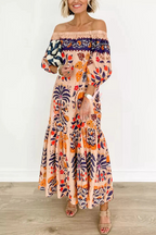 Island Lover Printed Off The Shoulder Pocketed Flowy Midi Dress