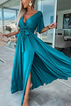 Call Me Confident Glitter Fabric Belted Slit Maxi Dress
