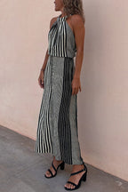 One More Chance Striped Adjustable Waist Halter Midi Dress
