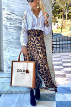 Today¡¯s Journey Satin Leopard Tie Front Elastic Waist Midi Skirt