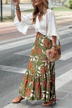 Flower and leaf pattern retro ah pleated skirt