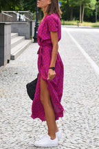 V-neck slit mid-length jumpsuit