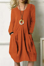 Loose Casual Long Dress Solid Color Pocket Dress