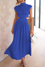 Solid Mockneck Cut Out Maxi A-line Swing Dress