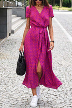 V-neck slit mid-length jumpsuit