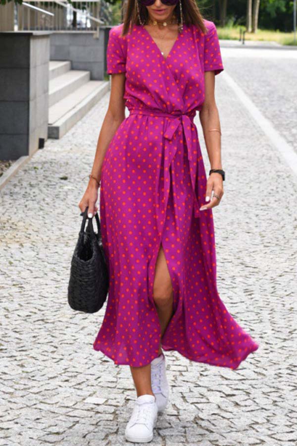 V-neck slit mid-length jumpsuit