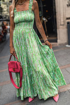 Green-French Sleeveless Floral Suspender Skirt