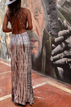 Modern Day Tie-dye Print Back Lace-up Stretch Maxi Dress