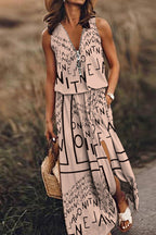 Sleeveless long dress casual women's waist zipper letter dress