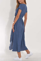 V-neck slit mid-length jumpsuit